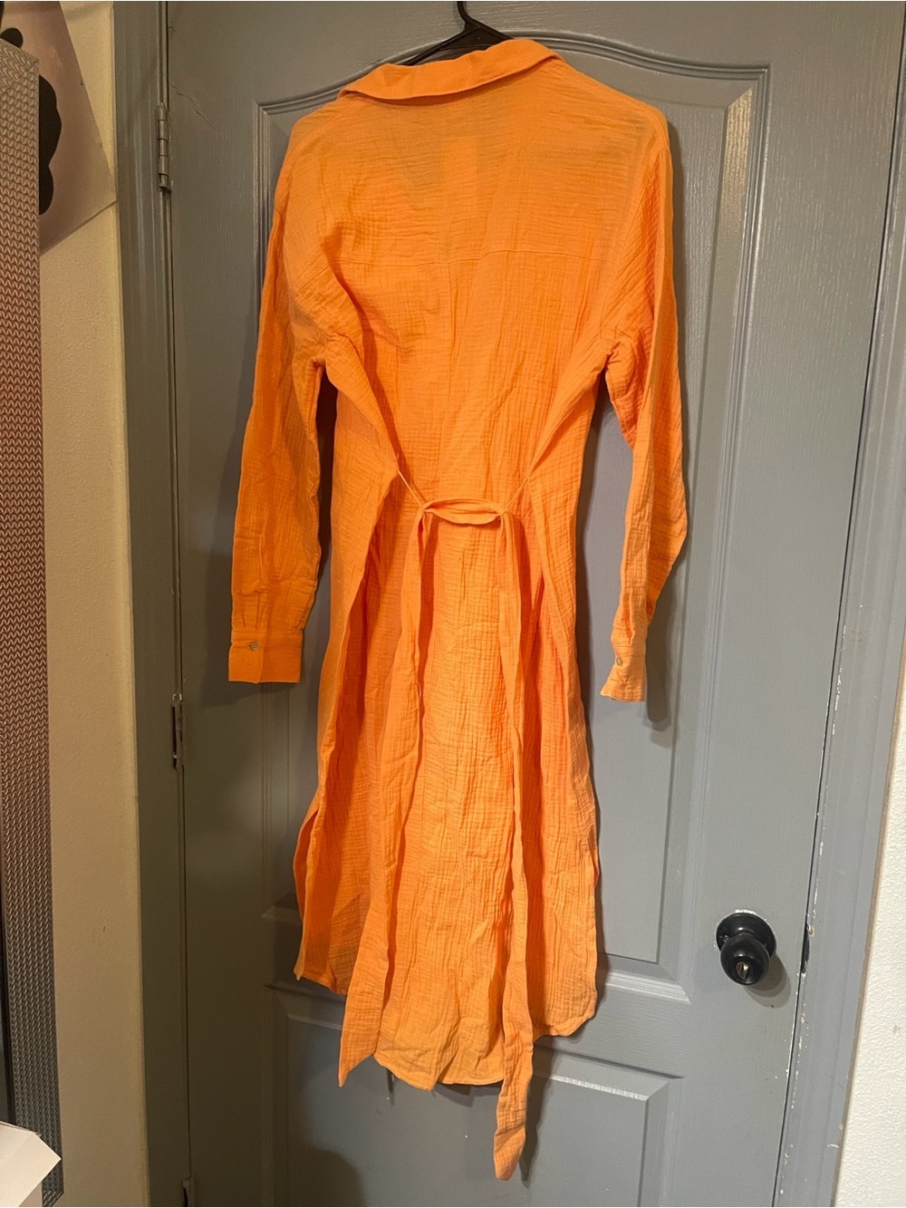 Magaschoni Orange Textured Long-Sleeve Shirt Dress with Waist Tie organic cotton - Picture 4 of 10